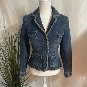 Y2K fitted Denim Jacket with Frayed Trim